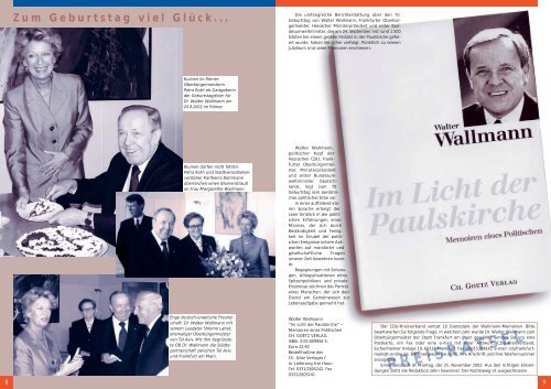 Dr. Walter Wallmann 70 Jahre – ein Leben für die CDU