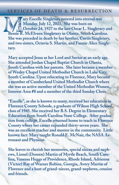 Mary Singletary Memorial Program