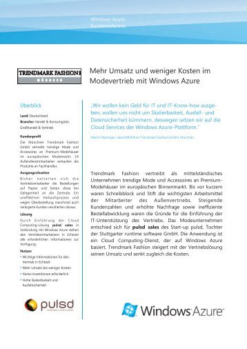 Mehr Umsatz und weniger Kosten im Modevertrieb mit Windows Azure