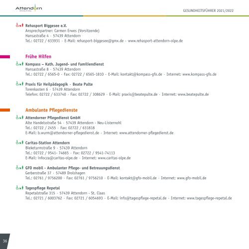 Gesundheitsführer der Hansestadt Attendorn - Ausgabe 2021/2022  