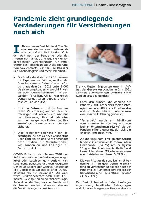 FinanzBusinessMagazin VERSICHERUNGEN Markt + Trends 2021