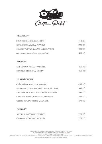 Menu Chateau Petit