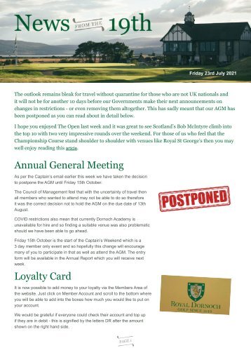 Members Weekly Newsletter 23-07-21