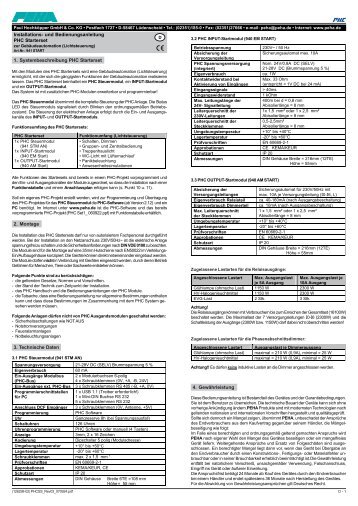 1. Systembeschreibung PHC Starterset 2. Montage 3. Technische ...