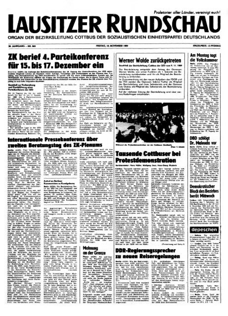 Titelseite vom 10. November 1989