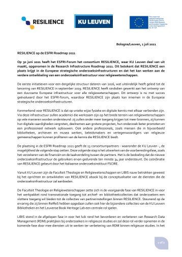 RESILIENCE op de ESFRI Roadmap 2021 