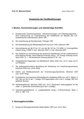 2. Liste der Veröffentlichungen v. Prof. Dreher - Jura - Uni Mainz