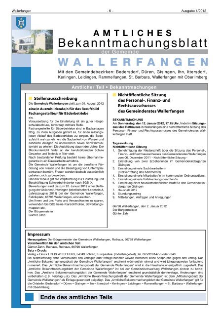 Mitteilungsblatt - Gemeinde Wallerfangen