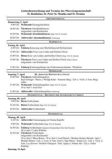 Gottesdienstordnung und Termine der Pfarreiengemeinschaft St ...