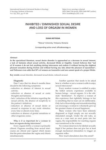 INHIBITED / DIMINISHED SEXUAL DESIRE AND LOSS OF ORGASM IN WOMEN