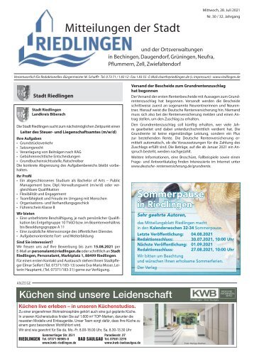 Amtliches Mitteilungsblatt Riedlingen 28.07.2021