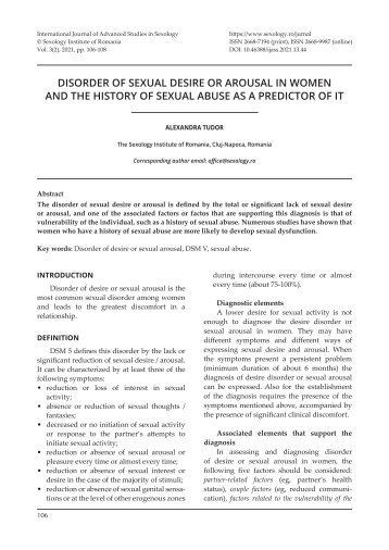 DISORDER OF SEXUAL DESIRE OR AROUSAL IN WOMEN AND THE HISTORY OF SEXUAL ABUSE AS A PREDICTOR OF IT