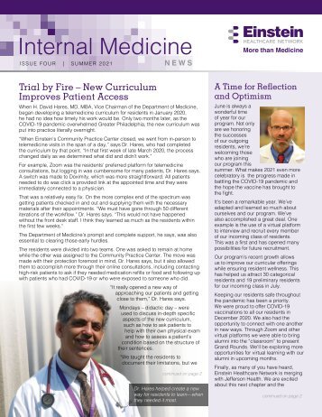 Einstein Internal Medicine Newsletter Summer 2021