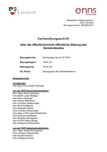 Verhandlungsschrift über die öffentliche/nicht öffentliche ... - Enns