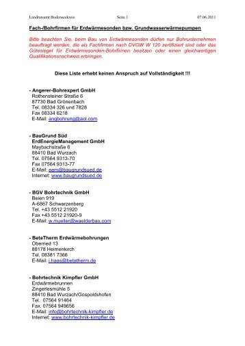 Liste der Bohrfirmen