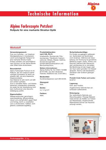 Technische Information Alpina Farbrezepte Putzlust