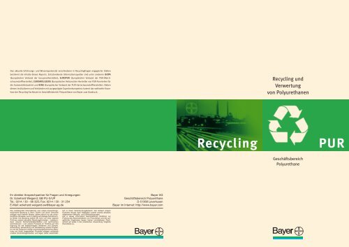 Recycling PUR - PUR-Internet - Home - Bayer