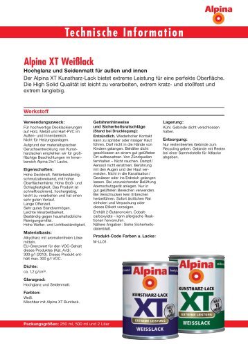 Technische Information Alpina XT Weißlack