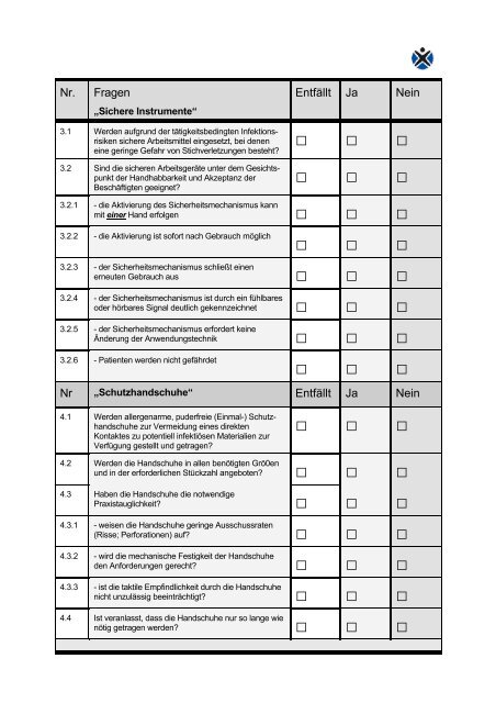 Gefährdungsbeurteilung Nadelstichverletzung (NSV)