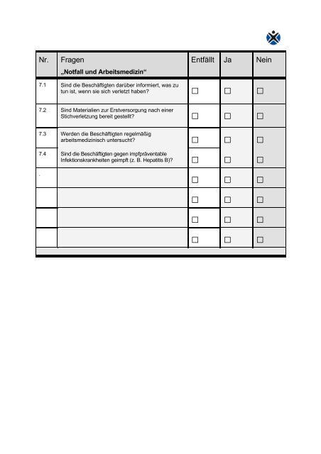 Gefährdungsbeurteilung Nadelstichverletzung (NSV)