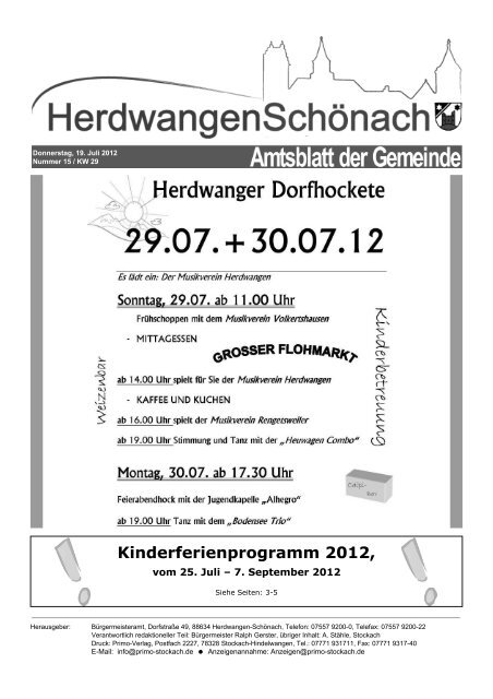 Kinderferienprogramm 2012, - Herdwangen-Schönach