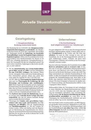 Steuerinformationen August 2021