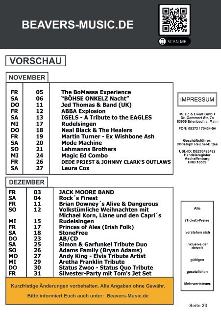 Programmheft BEAVERS - September-Oktober-2021