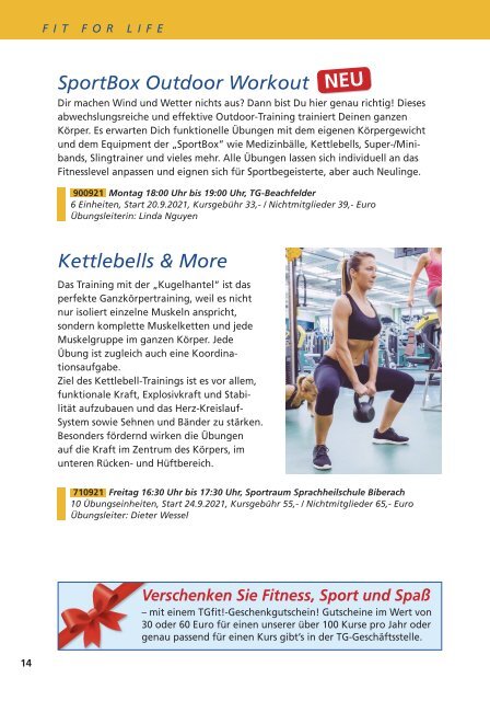 TGfit! Kursprogramm Herbst/Winter 2021