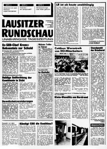 LAUSITZER RUNDSCHAU Titelseit 18. Januar 1990