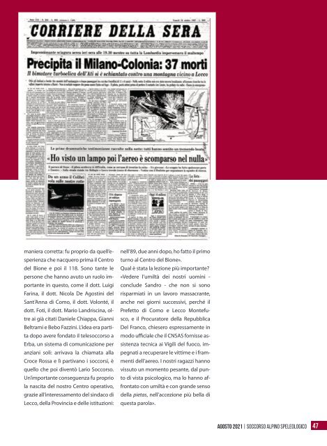 La rivista istituzionale del Soccorso Alpino e Speleologico - n. 78, agosto 2021