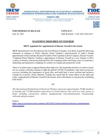 Appointment of Hassan Yussuff to the Senate