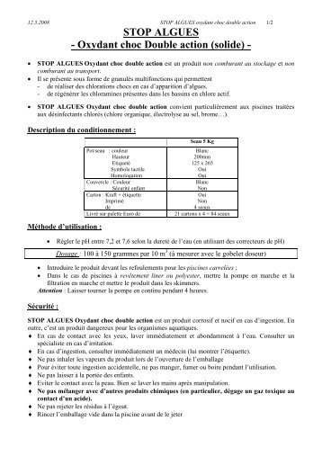 STOP ALGUES - Oxydant choc Double action (solide) - - Mareva