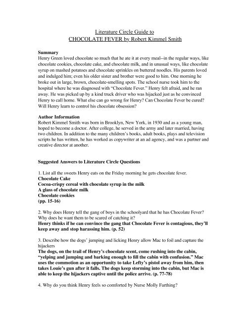 Literature Circle Guide To Chocolate Fever By Scholastic Com