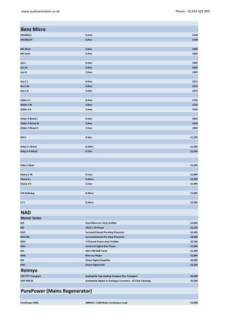 Price List November 2012 ATC - Audio Emotion