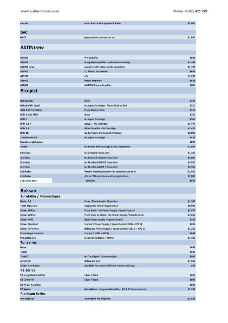 Price List November 2012 ATC - Audio Emotion