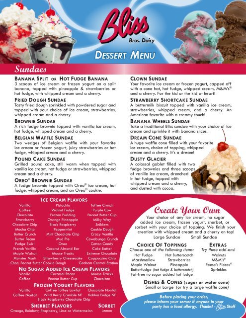 Sundaes Create Your Own - Bliss Bros. Dairy, Inc.