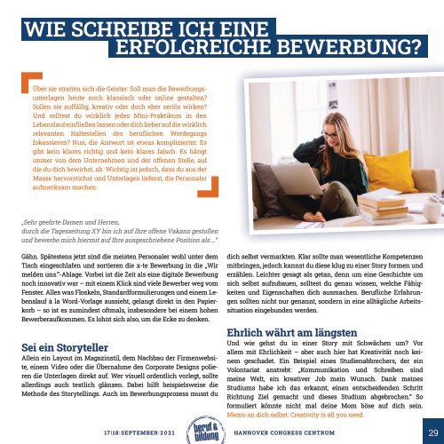 MesseMagazin zur 30. beruf & bildung 2021 am 17./18. September 2021 im HCC Hannover