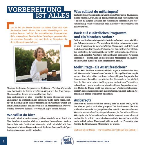 MesseMagazin zur 30. beruf & bildung 2021 am 17./18. September 2021 im HCC Hannover