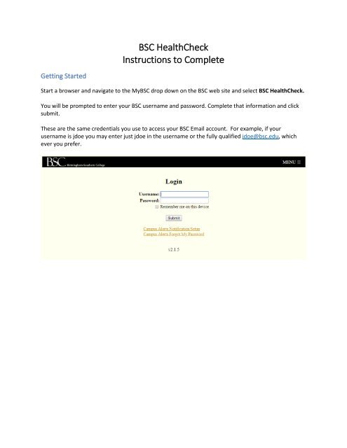 BSC HealthCheck Instructions