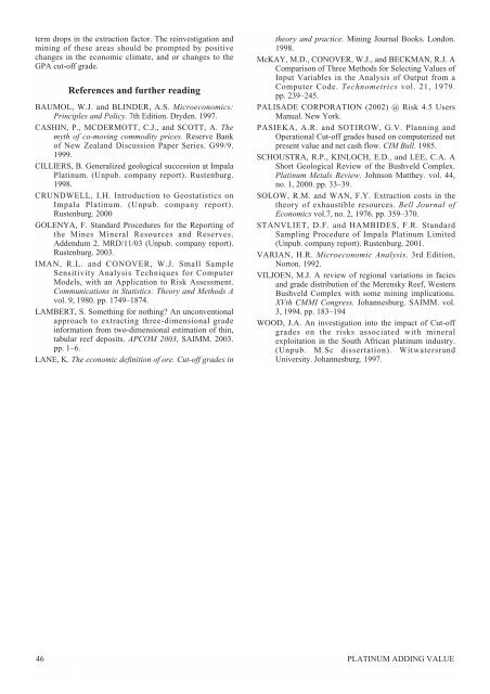 Breakeven extraction factors for the Merensky Reef using stope ...