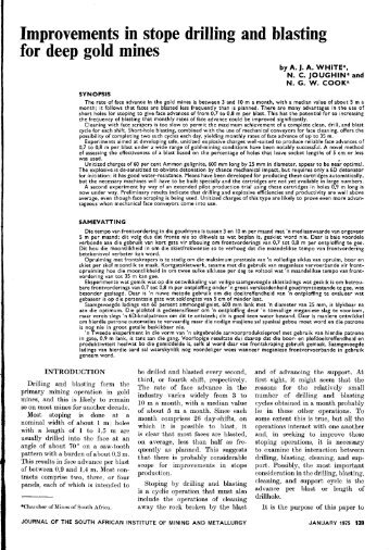 Improvements in stope drilling and blasting for deep gold ... - saimm