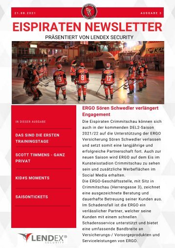 Eispiraten Crimmitschau Newsletter August 2021