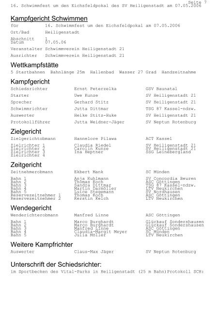 PROTOKOLL für das 16. Schwimmfest um den Eichsfeldpokal am ...