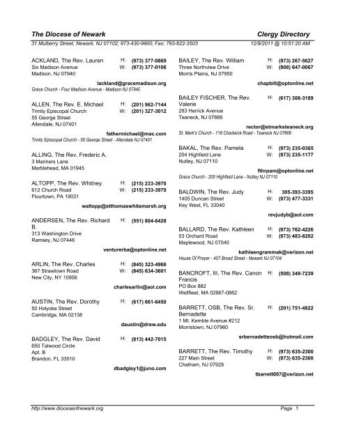 ActiveReports Document - Diocese of Newark