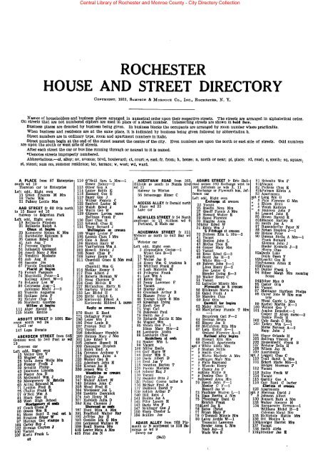 rochester house and street directory Monroe County Library System