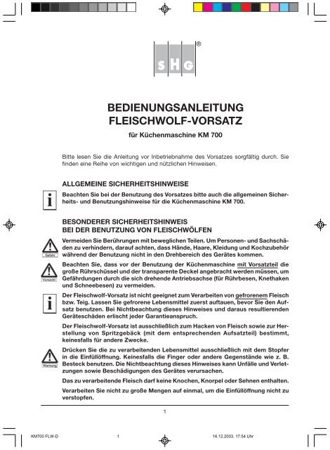 BEDIENUNGSANLEITUNG FLEISCHWOLF-VORSATZ - kenwood