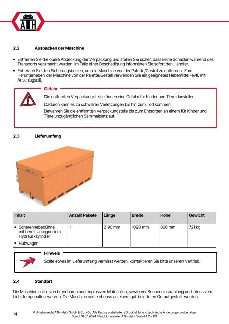 ATH-Heinl Bedienungsanleitung Hubtisch T15