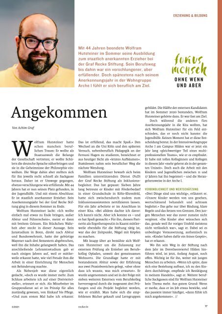 recke:in - Das Magazin der Graf Recke Stiftung Ausgabe 3/2021
