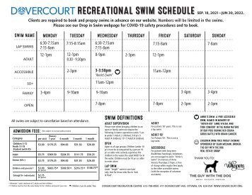 Dovercourt Drop-in Rec swim schedule Sep 2021 - Jun 2022