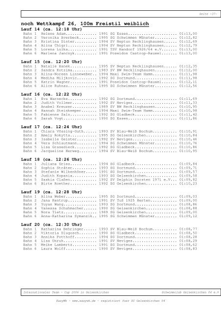 Meldeergebnis - SV Neptun 28 Recklinghausen e.V.